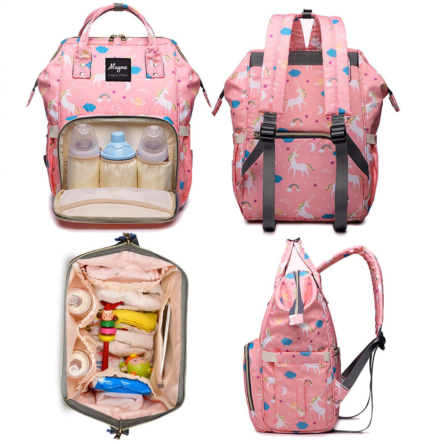 Diaper Bag Backpack Baby Bag Multifunction Maternity Travel Changing Pack Water Resistant Nappy Tote Pink Unicorn