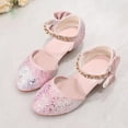 thumbnail image 2 of Gubotare Girl Dress Shoes Girls Heels Mary Jane Shoes - Round Toe with Rhinestone Strap- Easy on Off (Pink,Little Kids 13.5), 2 of 8