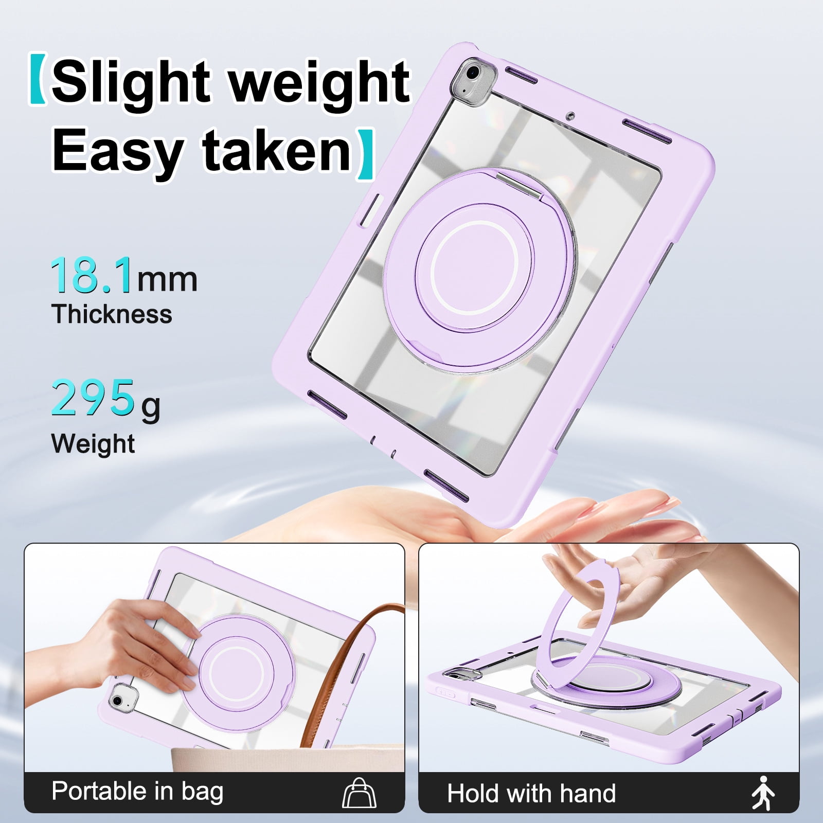 XYX Shockproof Tablet Case for iPad Air 13 inch M3 2025/iPad Air 13 inch M2 2024 with 360 Rotating Stand, Slim Lightweight with Pencil Holder, Purple