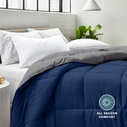 Bare Home 1800 Collection Reversible Down Alternative Comforter, All-Season, Queen, Dark Blue/Gray