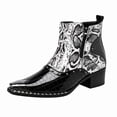 thumbnail image 1 of Men's Snake Print Chelsea Boots with Rivet Detail, Pointed Toe, Side Zipper, Chunky Heel, Fashionable High-Top Leather Boots for Spring 2026, 1 of 6