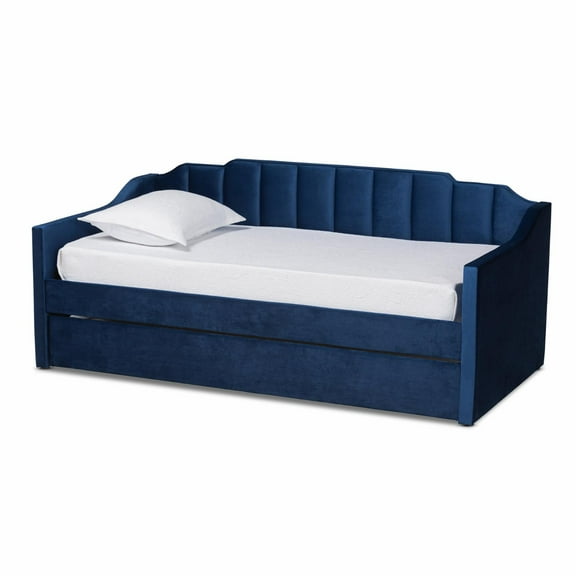 Baxton Studio Lennon Modern and Contemporary Grey Velvet Fabric Upholstered Queen Size Daybed with Trundle