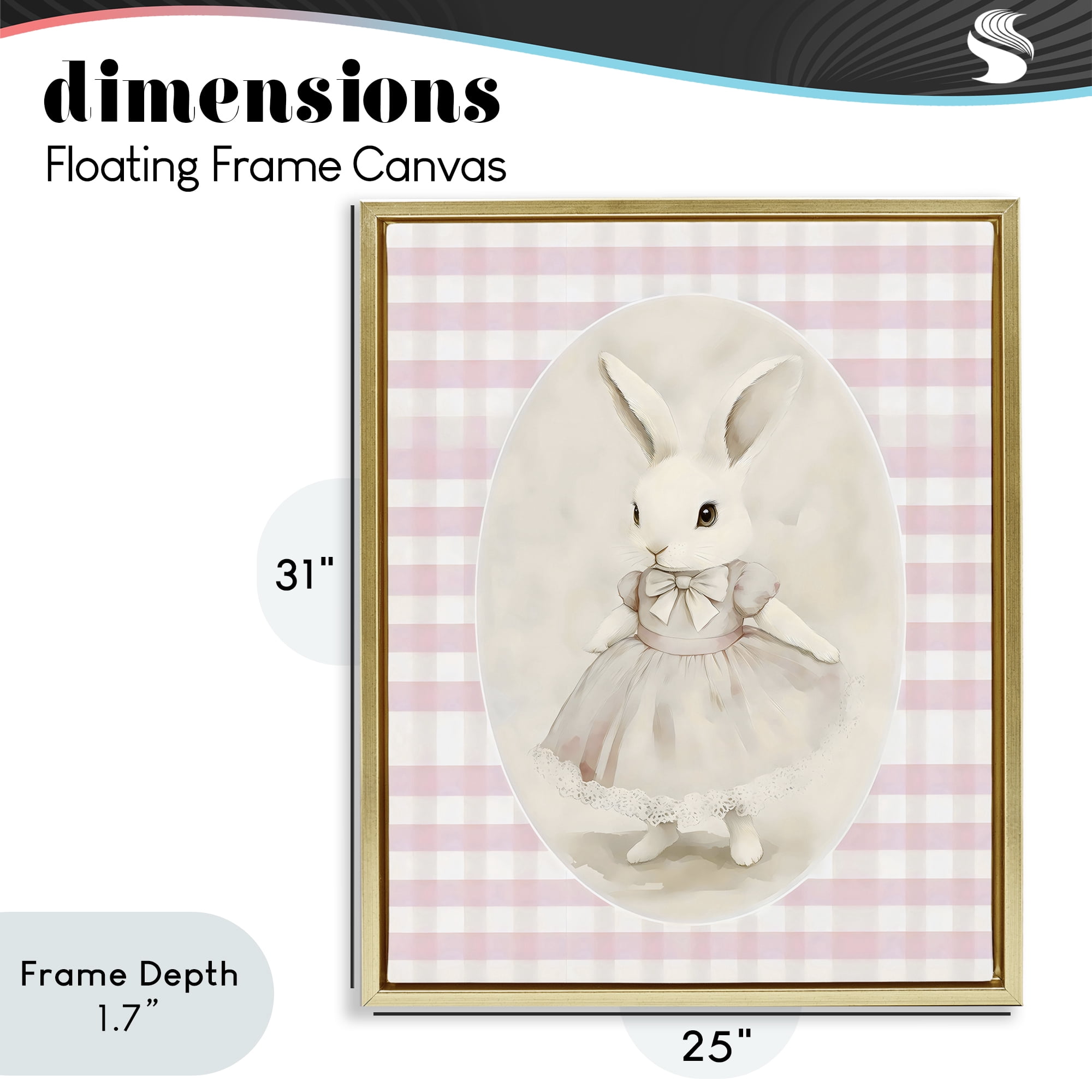 Stupell Industries Sweet Pink Girl Bunny Gold Framed Floater Canvas Wall Art, design by Arlington Prints