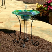 Evergreen Garden 2GB209 11 Inch Peacock Glass Bird Bath Bowl with Metal