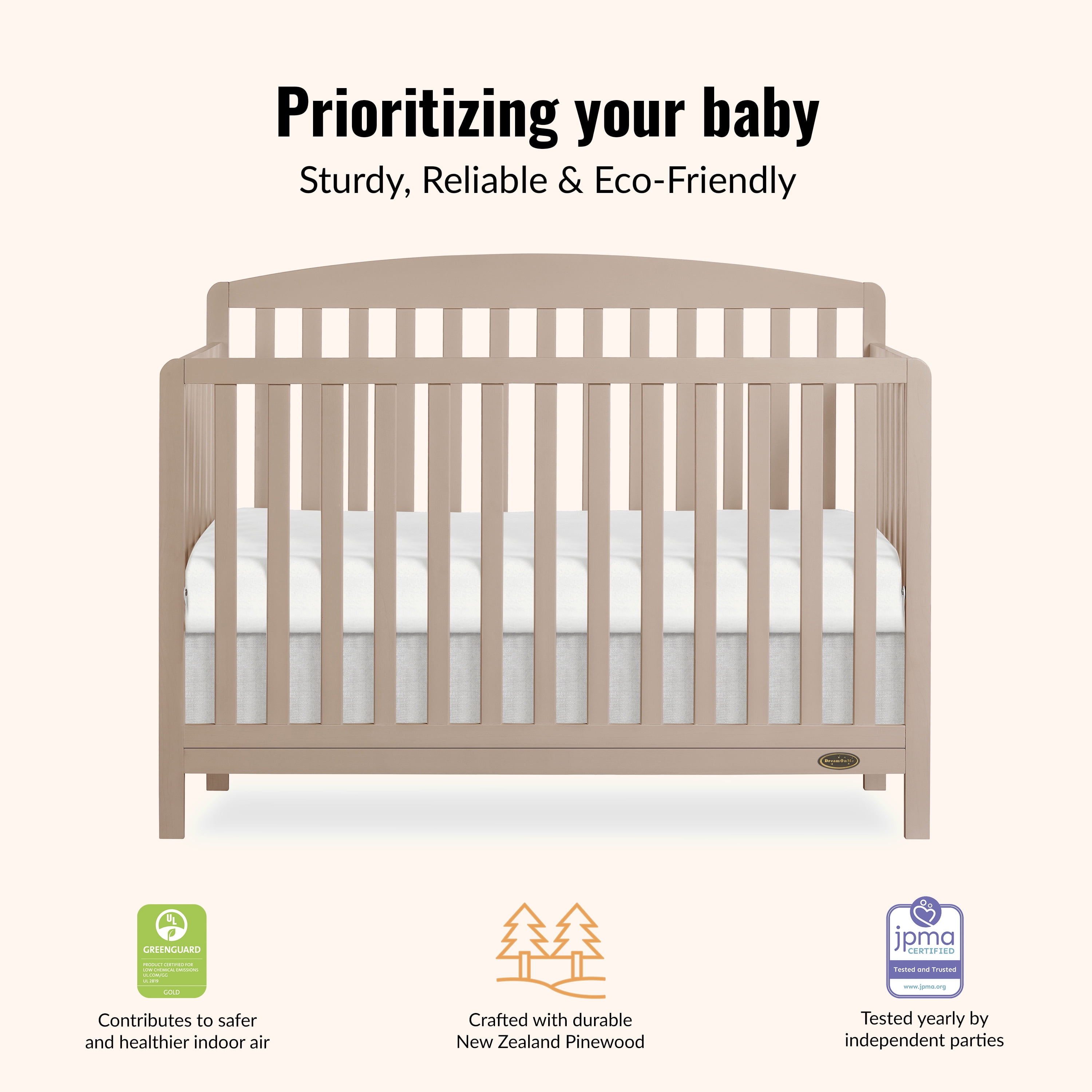 Dream On Me Odelle 5 in 1 Convertible Crib, Almond Butter