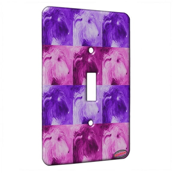 KuzmarK™ Single Gang Toggle Switch Wall Plate - Irish Wolfhound on Purple Dog Pink Pattern Art by Denise Every
