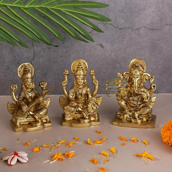 Brass Ganesh Laxmi Saraswati Statue | Vighnaharta Ganesh, Maa Laxmi, Maa Sarasvati Sculpture |Home & Office Décor | Diwali Gift