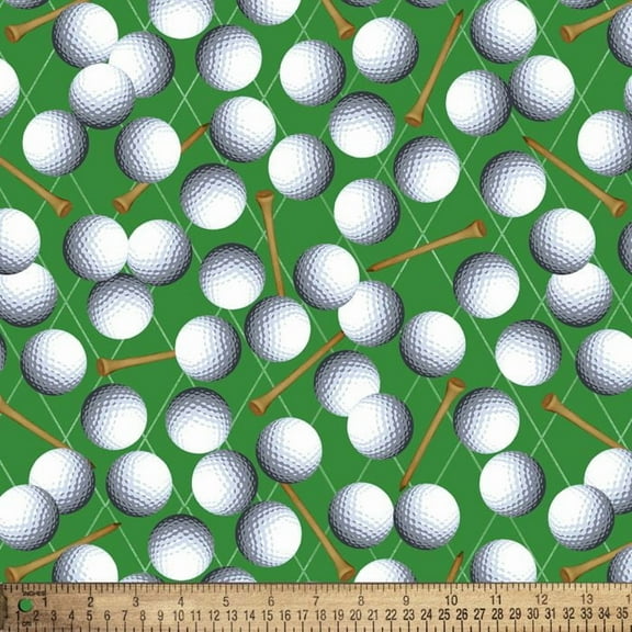 Cotton Classic Golf Balls Tees Golf Sport Allover on Green David Textiles Cotton Fabric Print by the Yard (DT-4633-7C)