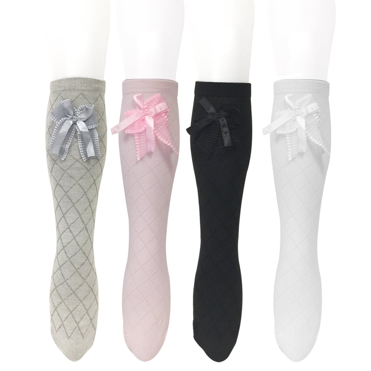 Wrapables® Knee High Diamond Pattern Girl Socks (Set of 4)