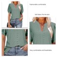 thumbnail image 4 of Blusa de manga abombada Cuello en V Hueco Color puro Slim Fit Blusa casual de manga corta para mujer Mujer Verde oscuro S, 4 of 5