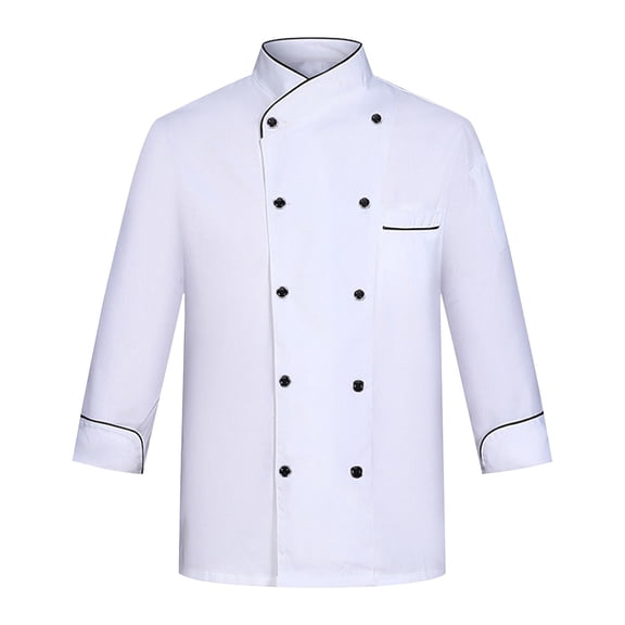 Nokdvo Chef Outfit for Men Lightweight Button Closure Breathable Long Sleeve Jackets Spring Summer Loose Fit Uniform Pocket,White 3XL