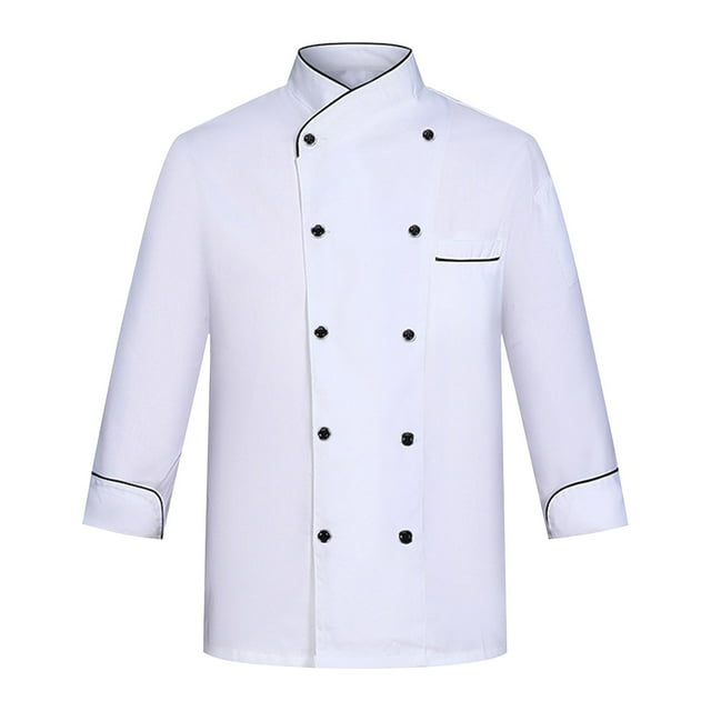 Nokdvo Chef Jacket for Men Trendy Button Closure Breathable Long Sleeve Jackets Spring Summer Loose Workwear with Pockets,White L