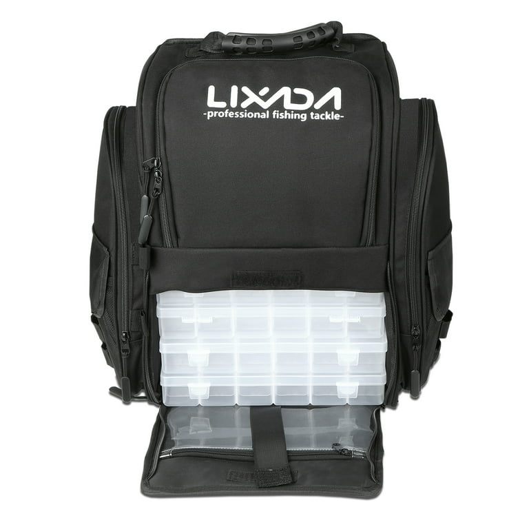 Lixada Fishing Tackle Backpack with 4 Trays Large Tackle Storage Bag with  Rain Cover Outdoor Shoulder Backpack Water-Resistant Fishing Gear Bag 