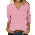 thumbnail image 6 of VgaVtl Womens T Shirts V-Neck 3/4 Sleeve Plus Size Shirts for Women Classic Fit Polka Dots Soft Daytime Leisure Shirts,Pink M, 6 of 8