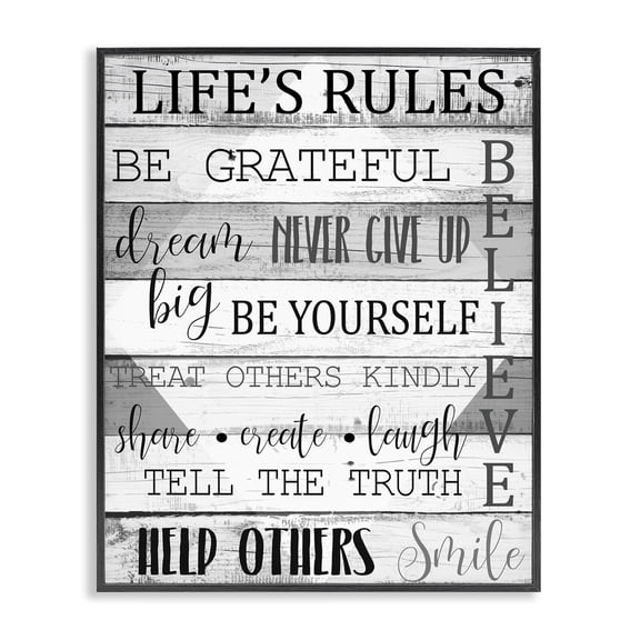 Stupell Industries Rustic Lodge Life's Rules Phrases List Black Framed Giclee Art, 16 x 20, by Kim Allen