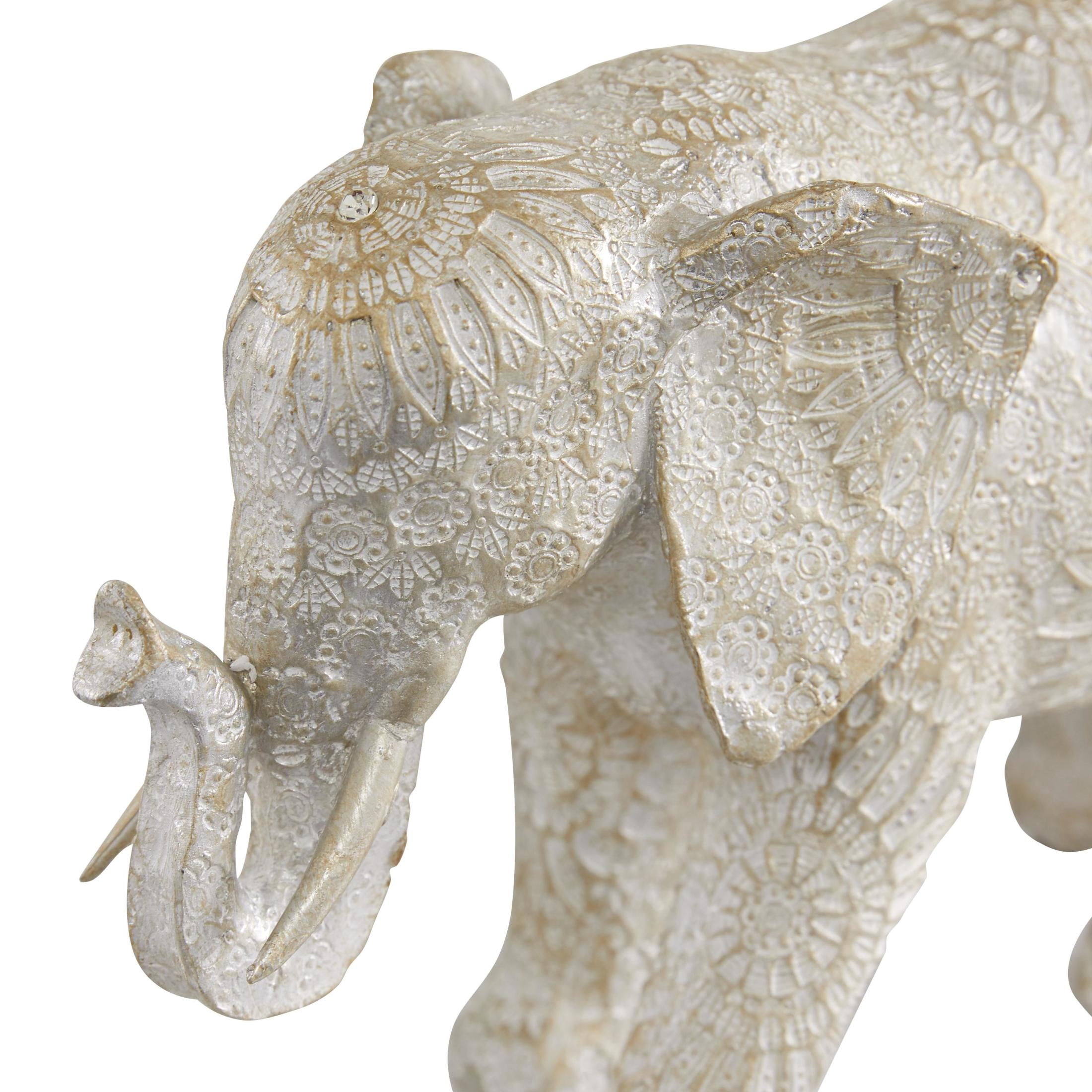 11" x 7" White Polyresin Elephant Sculpture, by DecMode