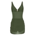 thumbnail image 4 of Sleeveless Deep V Neck Ruched Bodycon Mini Dress with Mesh Panel and Adjustable Drawstring Hem for Women Juniors Army Green L, 4 of 9