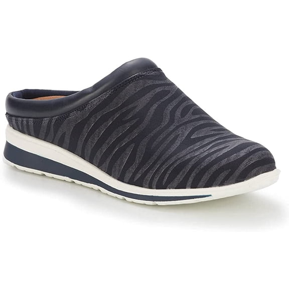 Walking Cradles Wc Dana Women Clog Shoe In Navy Zebra Stretch Fabric