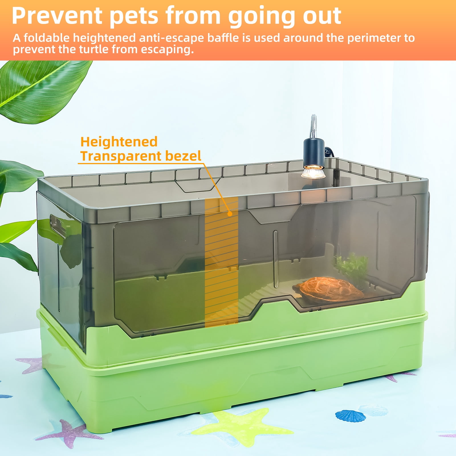 Turtle Tank Kit Complete Turtle Habitat with Advanced Filtration, Waterfall Play, Multi-Zone Living, Heat Lamp,Easy Water Change for Turtle Aquarium and Hermit Crab Tank（Green,18 In）