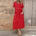 thumbnail image 2 of Miluxas Womens 2 Piece Outfits Summer Solid Skirt Set Button Short Sleeve Tops and Elastic Waist A Line Skirt Dress Sets with Pockets Red, 2 of 5