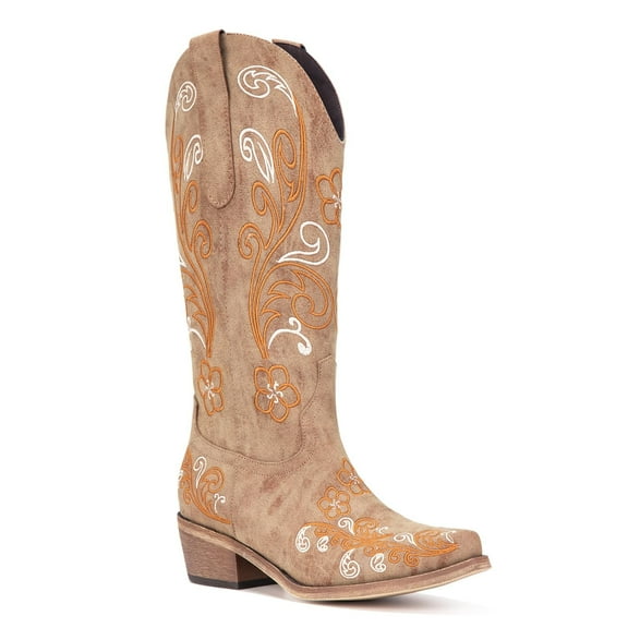 Cowboy Boots for Women- Mid Calf Cowgirl Boot with Pointed Toe& Chunky Heel- Western Style for Worker for Country Concert