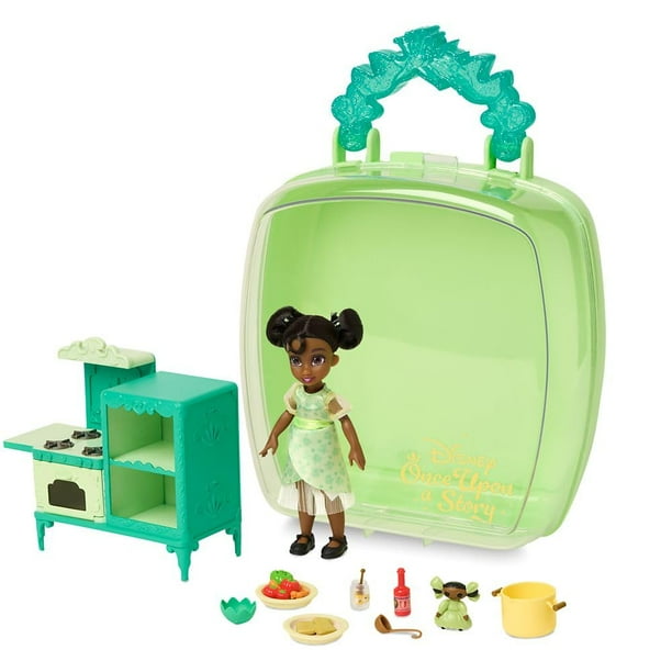 Disney Store Oficial Princesa Tiana Once Upon a Story Mini Doll Playset, La Princesa y la Rana, Muñecas Princesa de 5 pulgadas, Juguetes para Niñas, Juguetes de Princesa para Niñas, Cumpleaños de Niña