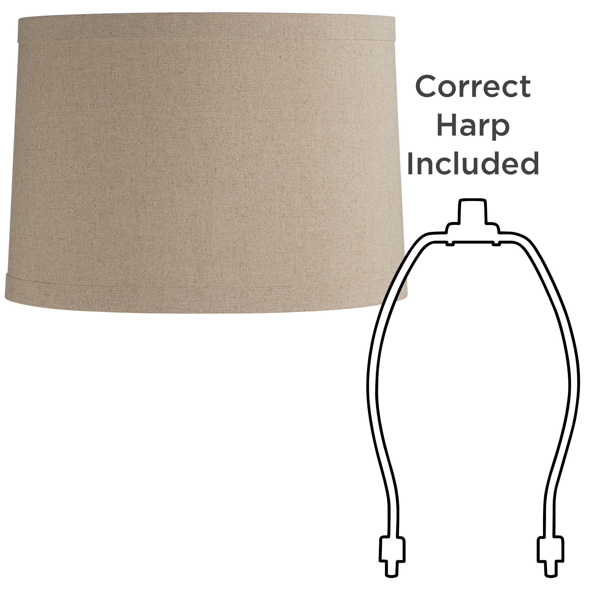 Springcrest Natural Linen Medium Drum Lamp Shade 15" Top x 16" Bottom x 11" High (Spider) Replacement with Harp and Finial
