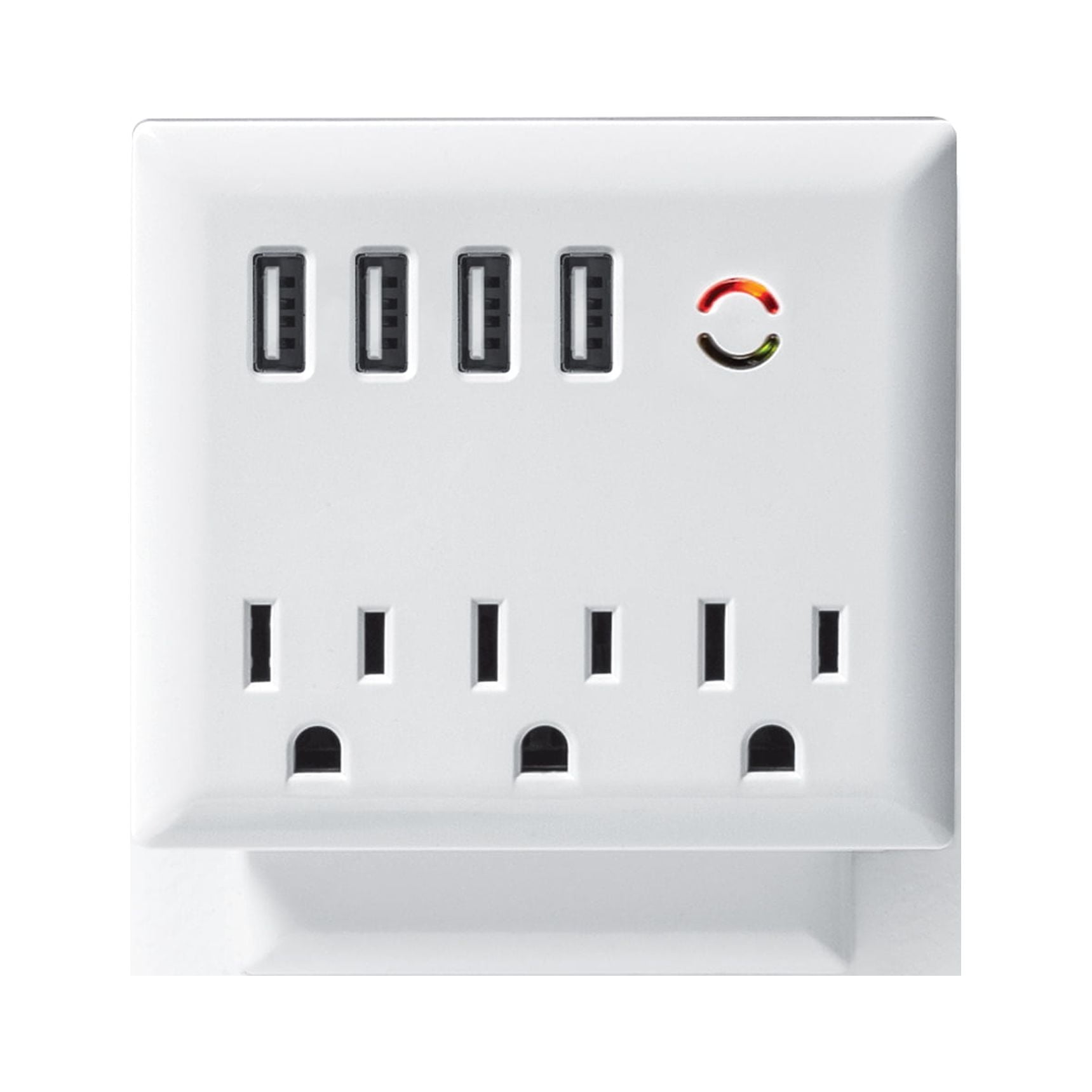 Merkury Innovations Surge Protector 4.2A USB Wall Charger, 3-Outlet Extender, 4 USB Ports and Phone Stand - White