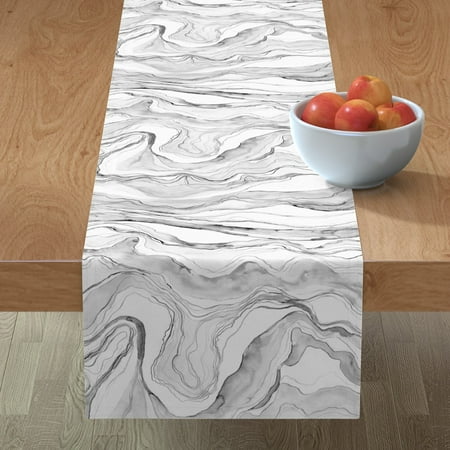 

Cotton Sateen Table Runner 108 - Gray Marble Watercolor Marbled Stone Abstract Kitchen Tie Dye Print Custom Table Linens by Spoonflower