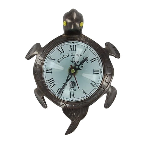 Armory Replicas Handmade Antique Brass Tortoise Clock, Roman Numeral Desk & Wall Clock with Glass Cover, Vintage Home Office Décor