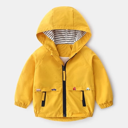 ATOGUTA Toddler Boy Windbreaker Jacket Zip Jacket Hooded Trench Lightweight Kids Coats Windbreaker Casual Outerwear Yellow Kids Jackets 1T-8