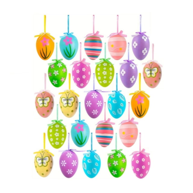 24 huevos colgantes de Pascua impresos, adornos colgantes de huevos de Pascua, recuerdos para fiestas Estilo B