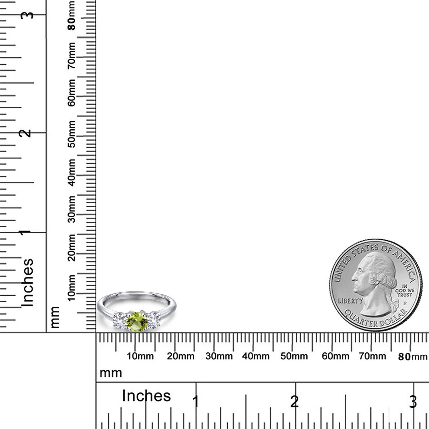 Gem Stone King 925 Sterling Silver Green Peridot and White Created Sapphire Engagement Ring for Women | 1.05 Cttw | Round 5MM | Gemstone August Birthstone | Size 7