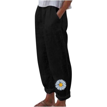 AOOCHASLIY Womens Pants Summer Fashion Women Summer Casual Loose Cotton And Linen Pocket Printing Trousers Pants