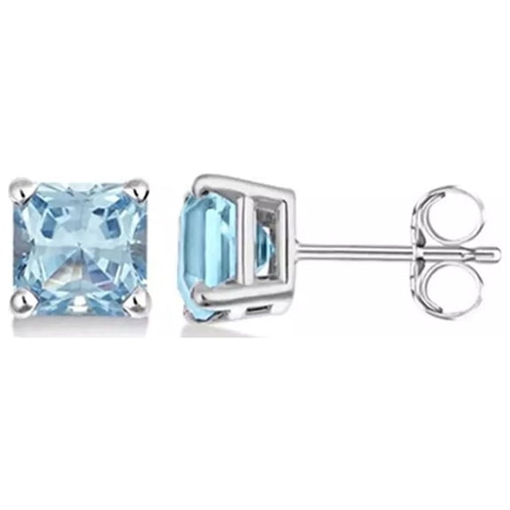 10k White Gold 2 Ct Created Light Blue Sapphire Princess Cut Stud Earrings Plated by Paris Jewelry