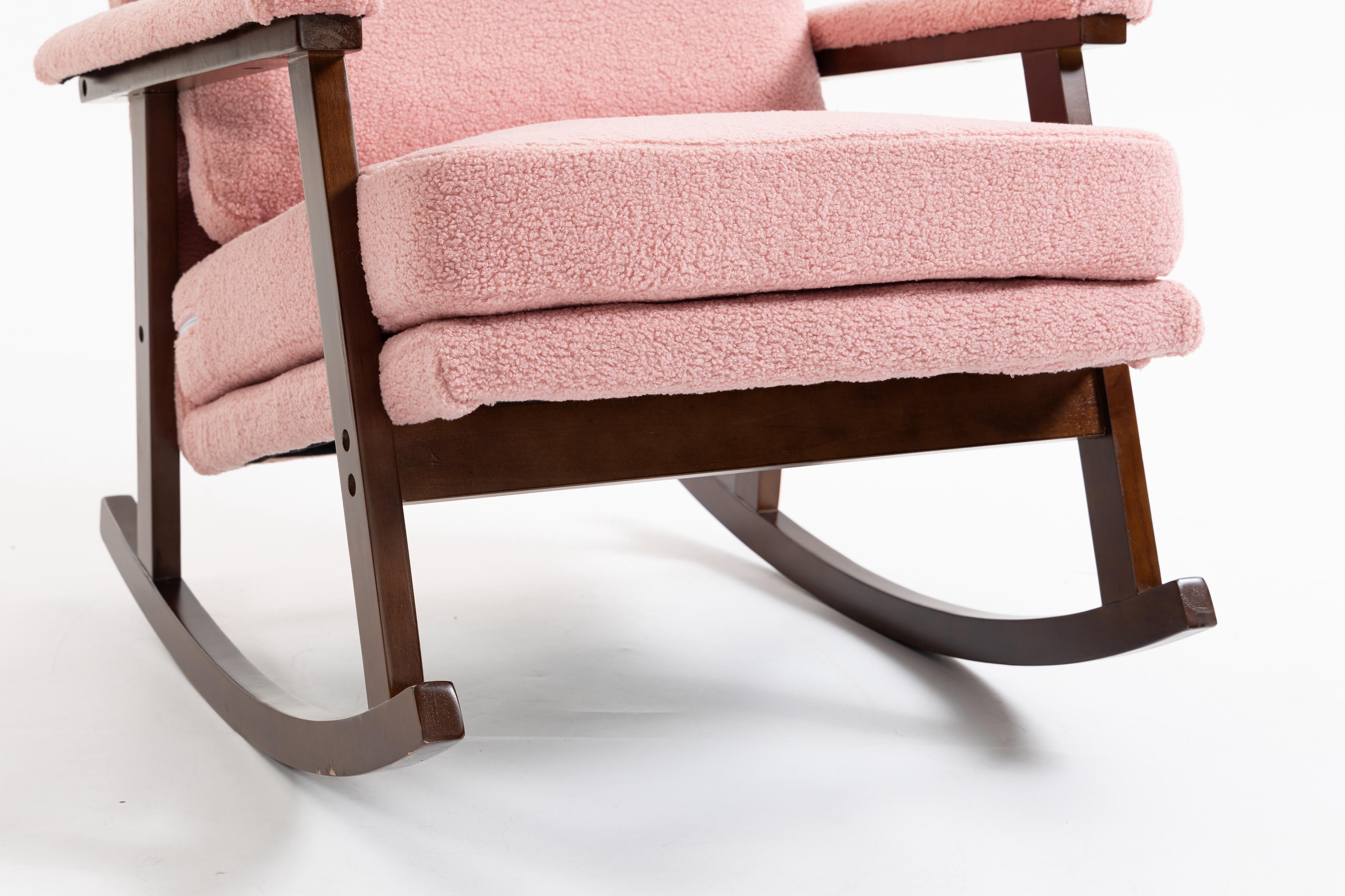 Paproos Rocking Chair, Paproos Velvet Upholstered Rocker Chair, Glider Rocker Accent Chair with Cushion, Rocking Chair for Nursery, Armchair Reading Chair for Living Room Bedroom, Pink