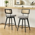 thumbnail image 2 of Zesthouse 26.2" Swivel Counter Height Bar Stools Set of 2, Upholstered Linen Counter Stools with Rattan Back, Mid Century Barstools with Solid Wood Frame for Kitchen Island, Grey, 2 of 13