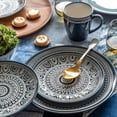 thumbnail image 6 of over&back Dinnerware Set - Stoneware Dish Set with Dinner Plates, Salad Plates, Soup Bowls, Mugs - 16-Piece All-Occasion Place Settings - Medallion | Teal, 6 of 10