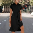 thumbnail image 2 of Blouse Dress Knee Length Short Sleeve Summer Dress Elegant V Neck Midi Dress Casual Summer Dresses Party Dress Shirt Dress, 2 of 9