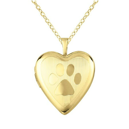 World Trade Jewelers 14k Gold and Sterling Silver Paw-print Heart Locket Necklace
