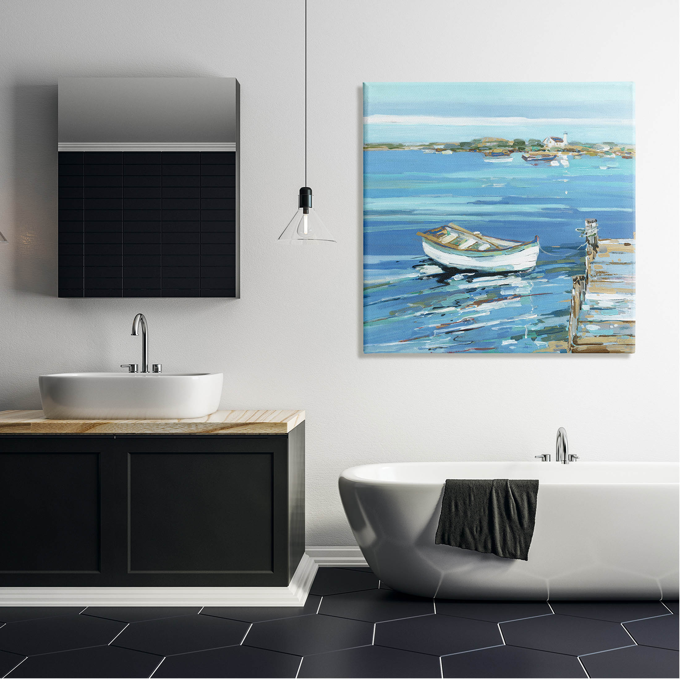 Stupell Industries Docked Dinghy Lake Scenery Painting Gallery Wrapped Canvas Print Wall Art, Design by Sally Swatland