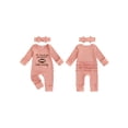 thumbnail image 2 of BemeyourBBs Newborn Baby Girls Football Outfit Rib Knit Romper Rubby Letter Embroidery Long Sleeve Jumpsuit with Headband Set, 2 of 9