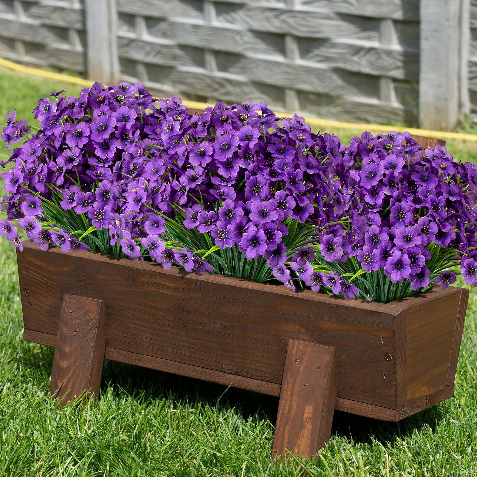 24 Bundles Artificial Silk Violet Flowers Realistic UV Resistant Outdoor Fake Plants for Indoor/Outside, Front Porch, Garden, Hanging Planter, Window Box Decoration (Dark Purple)