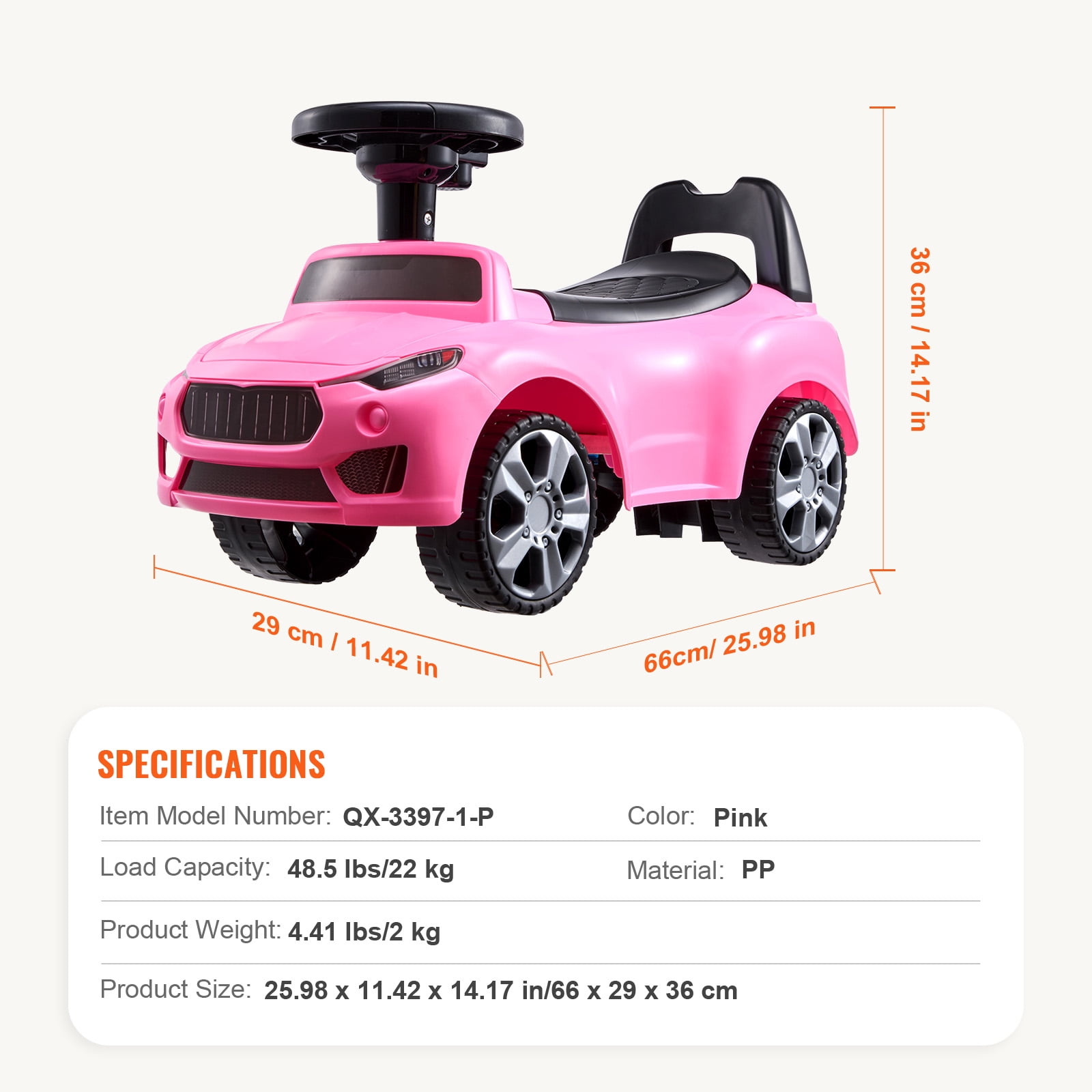 KFFKFF Toddler Push Car, 1-3 Years, Ride Racer, Convertible Sit-to-Stand Toy, Children's Riding Car with Musical Steering & Storage, Pink Ride-On for Kids