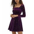thumbnail image 2 of INSPIRE CHIC Women's Party Dresses Stars Print Square Neck Vintage Prom Mini Velvet Dress L Dark Purple, 2 of 6