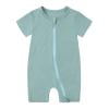 Toddler Girls Rompers Summer Solid Zipper Sleeper Short Sleeve Jumpsuit Onesie Outfits Green Infant Boy Clothes