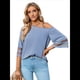 thumbnail image 2 of Blusa Informal con Hombros Descubiertos y Panel de para Mujer, Mangas 3/4 Acampanadas, Azul, Talla M, 2 of 9