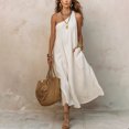 thumbnail image 2 of Women's One Shoulder Maxi Dress, Sexy Asymmetric Sleeveless Long Dresses, Loose Fit Cotton Linen Feel Summer Beach Vacation Sundress with Pocket, 2 of 5