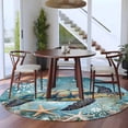 thumbnail image 3 of Round Rugs 7Ft, Coastal Sea Turtle Round Area Rug Washable Indoor Throw Carpet, Vintage Teal Nautical Beach Botanical Large Non Slip Circle Rug for Dining Room Playroom Home Decor Aesthetic, 3 of 8