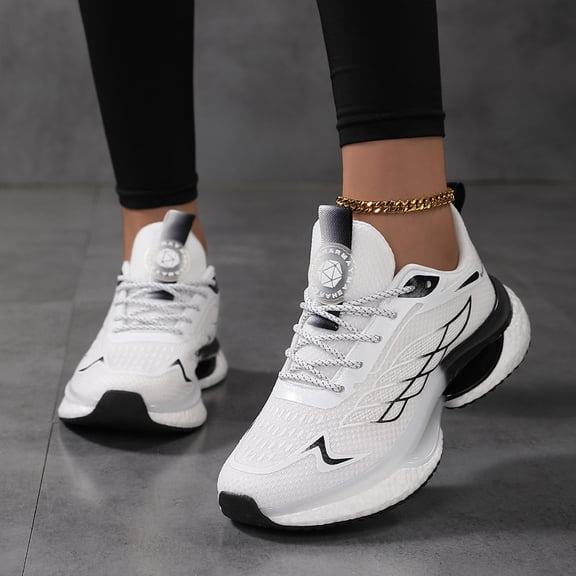 Domzle Womens Hands-Free and Supportive Walking Shoes, Cushioned Running Breathable Mesh Non-Slip Sports Shoes White
